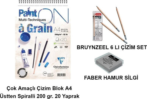 A4 Üstten Spiralli Çok Amaçlı Defter-6 Lı Çizim Set Ve Hamur Silgi