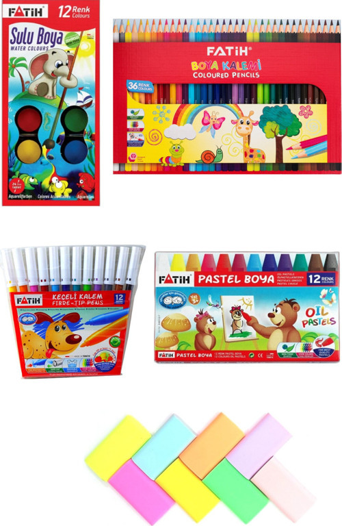 Kuru Boya 36'Lı + Sulu Boya + Kuru Boya + Pastel Boya + Pastel Silgiler Yeni Sezon Kırtasiye Seti