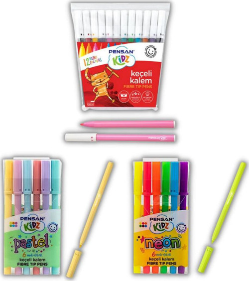 Keçeli Kalem Seti 6 Neon - 6 Pastel Ve 12 Renk Keçeli Kalem Keçeli Kalem 1 Paket