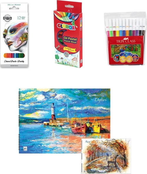 Genc Dıjıtal Baskı Yaz Tatili Boyama Seti-(Pastel-Kuru-Keçeli Boya Ve Resim Defteri)