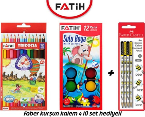 Öğrenci 2'Li Boyama Seti (Üçgen Kuru Boya + Sulu Boya + Kalem Seti Hediyeli)