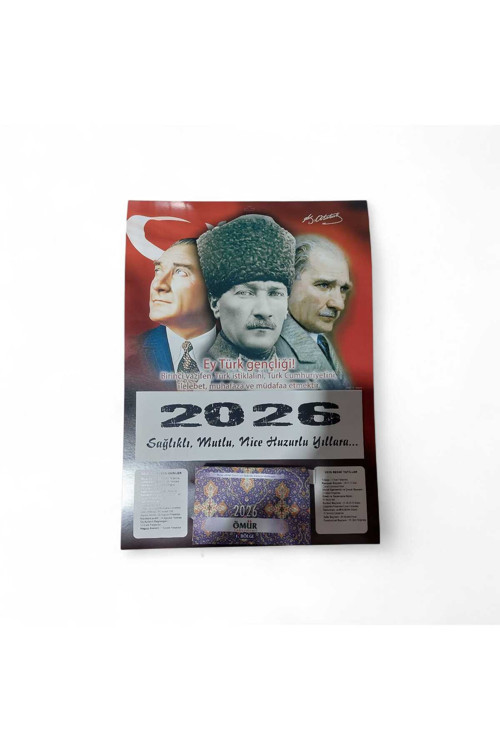 Genc Dıjıtal Baskı Takvim Atatürk Görselli 2026 Kartonlu Yapraklı Duvar Takvimi