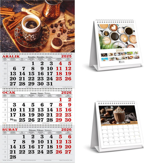 Genc Dıjıtal Baskı 2026 Yılı Gemici Takvimi Ve 1 Adet Masa Takvimi -Kahve