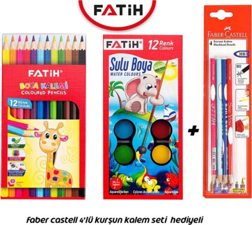 Öğrenci 2'Li Boyama Seti ( Kuru Boya + Sulu Boya + Kalem Seti Hediyeli)