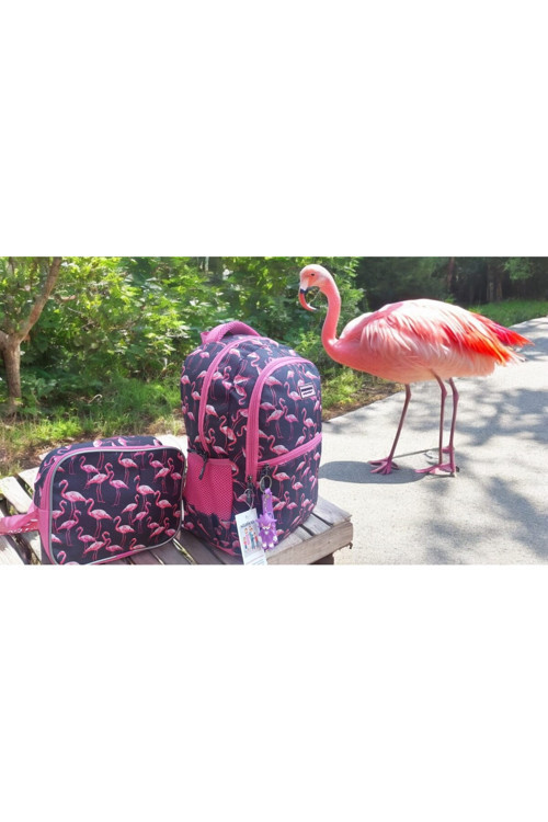 Genc Dıjıtal Baskı Flamingo Bahçesi Okul Çantası Ve Beslenme Çantası