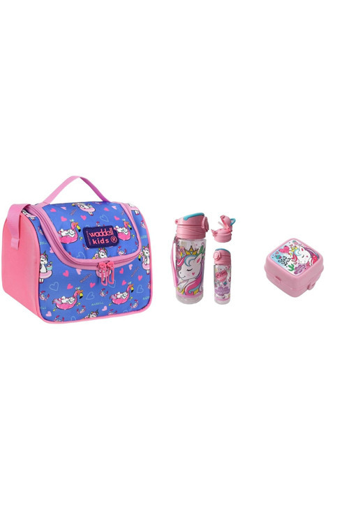 Genc Dıjıtal Baskı Waddell Unicorn Desenli Termal Beslenme Çantası - Kız Çocuk - Pembe/Mavi