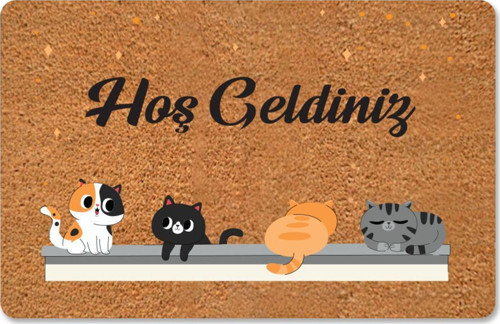 Hoş Geldiniz Yazılır Temalı Kedili Dekoratif Dış Kapı Önü Ve Iç Mekan Paspası Yıkanabilir Toz Alıcı
