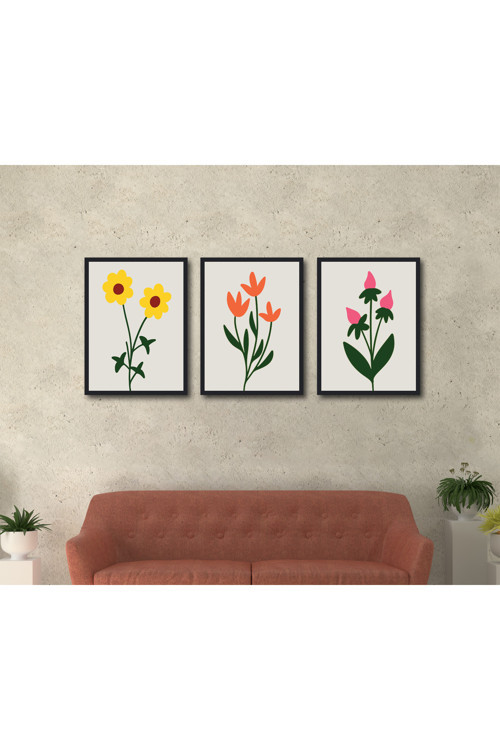 Bahar Konseptli Modern Çiçek 3 Parça Mdf Tablo Seti | Çerçevesiz Uv Baskı Duvar Dekoru