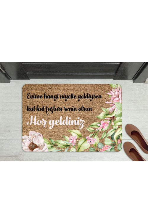 Anlamlı Mesajlı Hoş Geldiniz Kapı Önü Paspası – Çiçek Desenli, Kaymaz Ve Yıkanabilir (45X70 Cm)