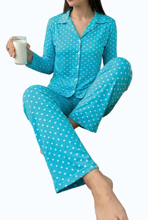 Önden Düğmeli Milan Uzun Kollu Kadın Pijama Takımı