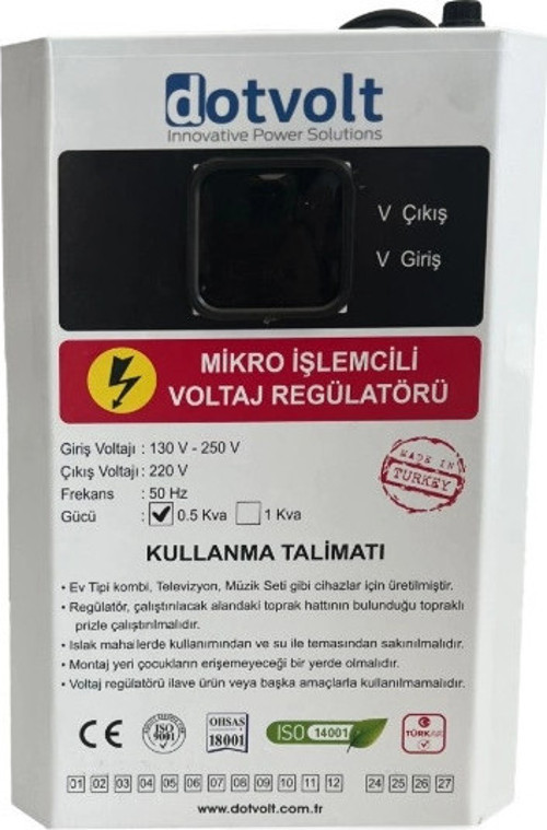 500 VA VOLTAJ KOMBİ REGÜLATÖRÜ 130-250V