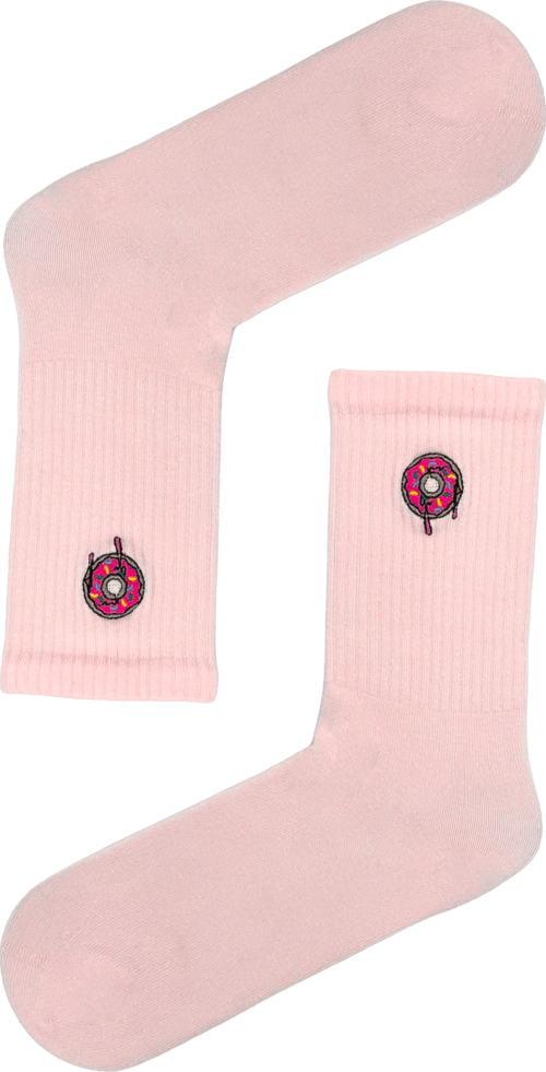 Nakışlı Donut Desenli Pembe Çorap