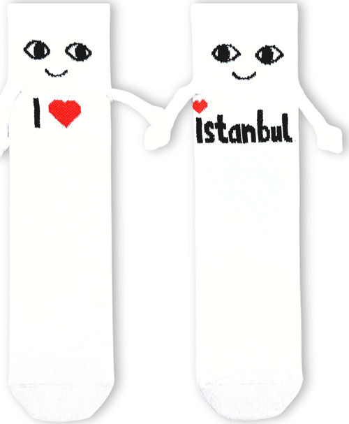 EL ELE TUTUŞAN I LOVE İSTANBUL DESENLİ MIKNATISLI ÇORAP