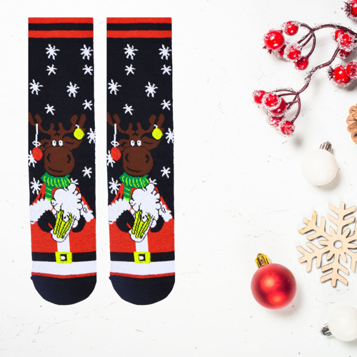 Siyah Kartanesi ve Noel Baba Desenli Havlu Çorap