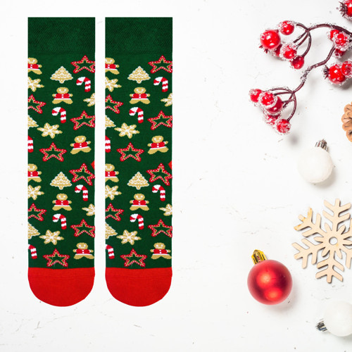 Yılbaşı Cookie ve kurabiye desenli yeşil  renkli Christmas soket çorabı