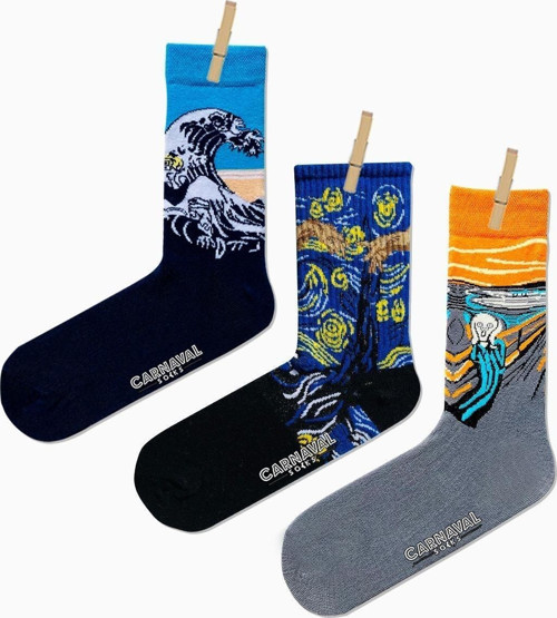 Unisex Renkli 3'lü Art Socks Desenli Çorap