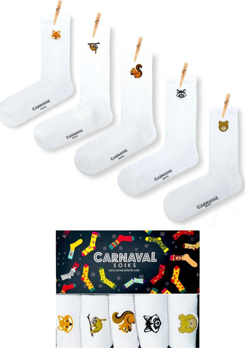 5'li Nakışlı Hayvanlar Desenli unisex beyaz Çorap Kutusu