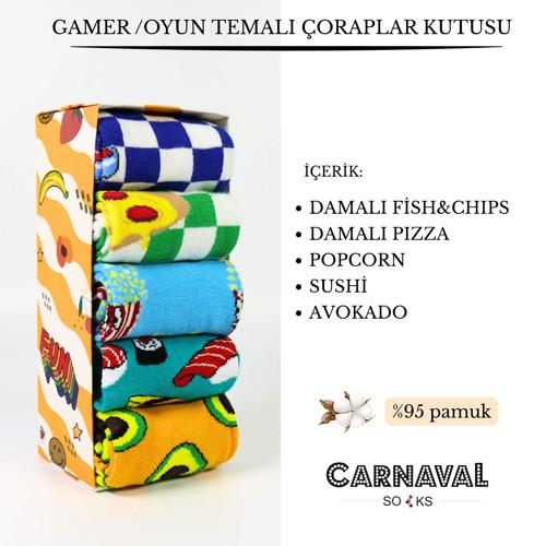Damalı ve Renkli 5'li Fast Food Tasarım Çorap Kutusu