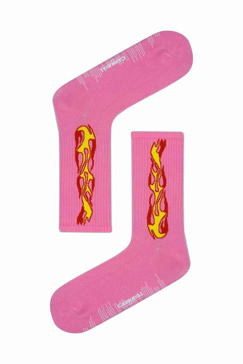 Pembe Alev Desenli Renkli Çorap