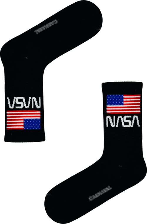 Nasa Yazılı Siyah Tenis Çorap
