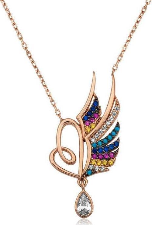 ​​925 Ayar Gümüş Kanatlı Kalp Kadın Gümüş Kolye