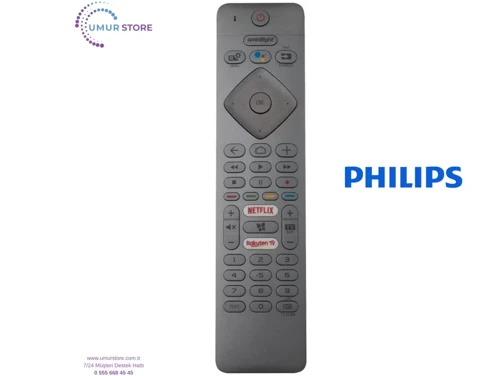 Philips İle Uyumlu Model 70PUS7304/12 Mikrofonlu Smart TV Kumanda-Gri
