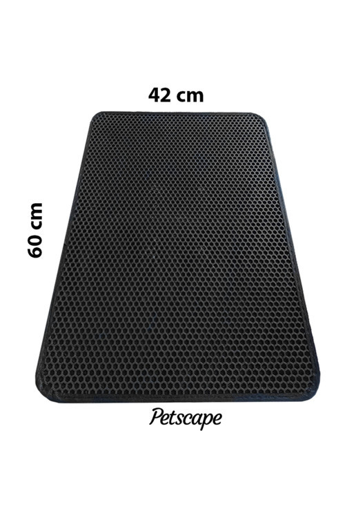 Elekli Kedi Tuvaleti Önü Paspası – Kedi Kumu Toplayıcı – Çift Katmanlı Sert Plastik 60X42Cm - Siyah