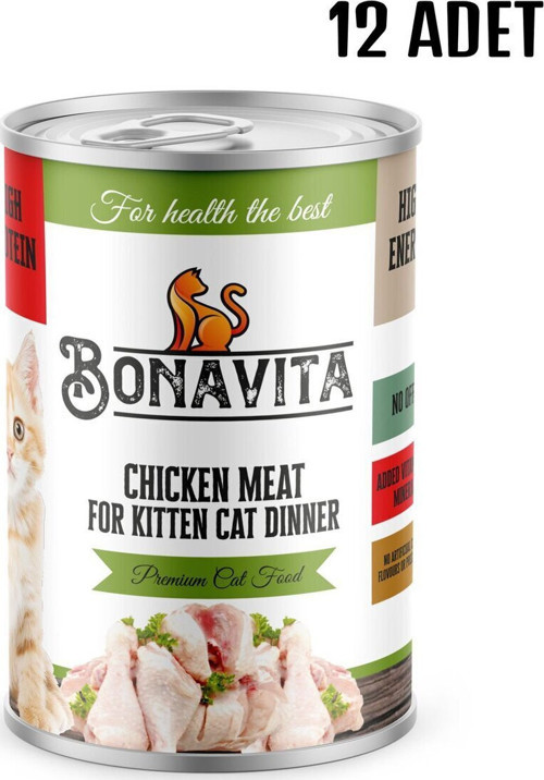 12 Adet Tavuklu Etli Bonavitta Yavru Kedi Maması 400 Gr