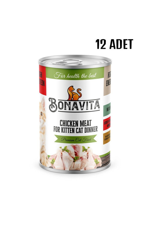 12 Adet Tavuklu Etli Bonavitta Yavru Kedi Maması 400 Gr