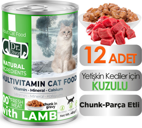 Dr. Diyor Kuzu Etli Yetişkin Kedi Maması 12 Adet