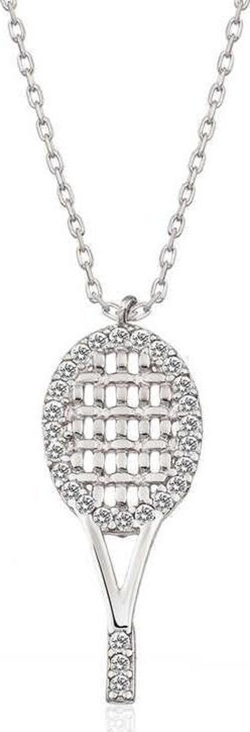 ​925 Ayar Gümüş Tenis Raketi Kadın Gümüş Kolye