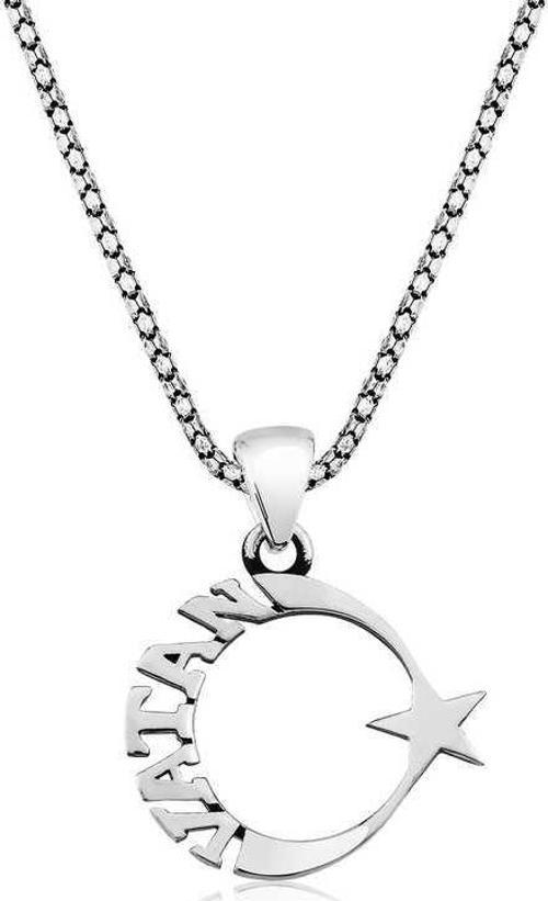 ​925 Ayar Gümüş Vatan Yazılı Ay Yıldız Erkek Kolye