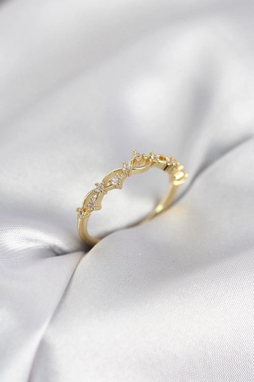Zirkon Taşlı Pirinç Gold Renk Kadın Yüzük - TJ-BYK4137