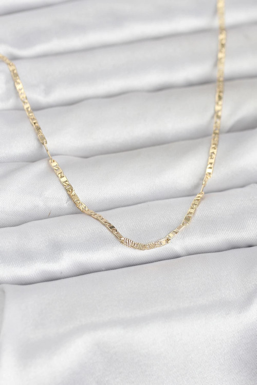 CM 14K Gold Renk Yassı Zincir Model 60 cm Kadın Kolye - TJ-BKO10946