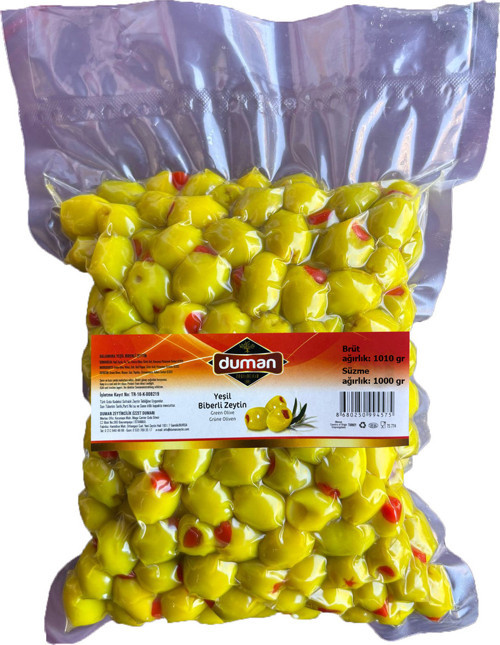 Biberli Yeşil Zeytin Vakum 1 Kg