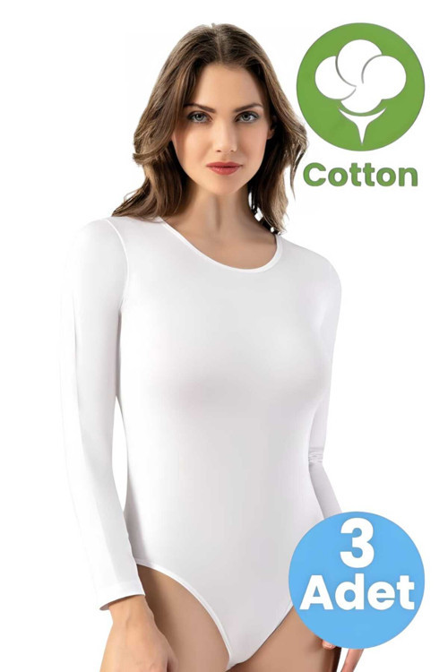 Kadın 3'lü Bisiklet Yaka Uzun Kol Çıtçıtlı Body
