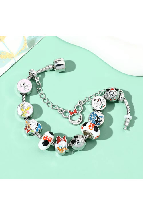 Disney-Mickey Ve Minnie Donald Duck Crystal Charmlı Bileklik, Ahşap Kutu İçerisinde