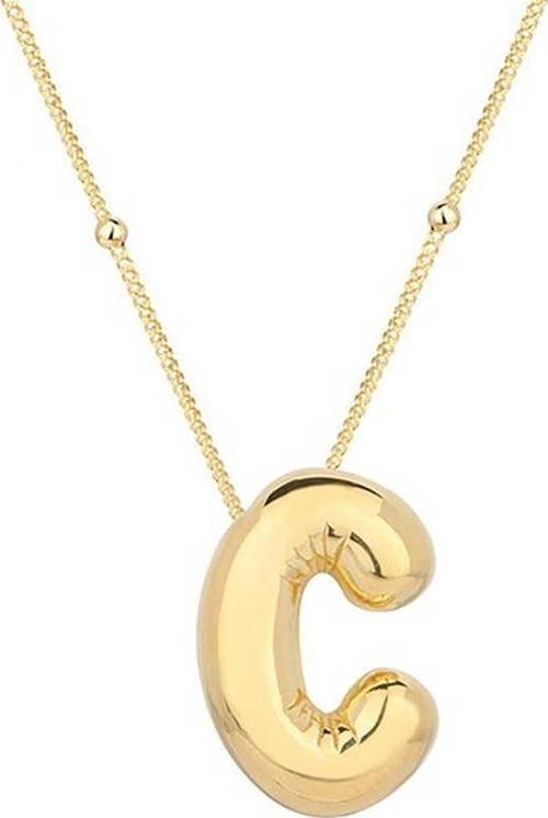 925 Ayar Gümüş Gold Balon C Harfi Kadın Kolye