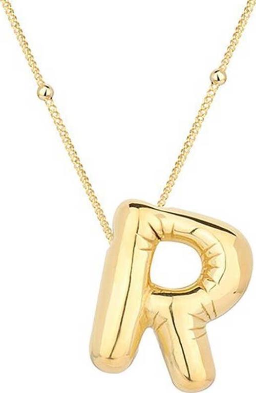 925 Ayar Gümüş Gold Balon R Harfi Kadın Kolye