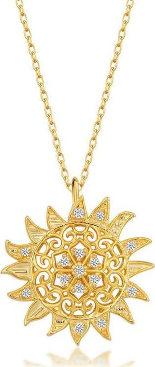 925 Ayar Gümüş Gold Güneş Kadın Kolye