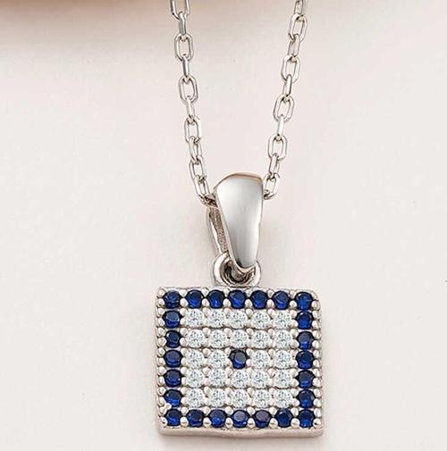 925 Ayar Gümüş Kare Nazar Kadın Kolye