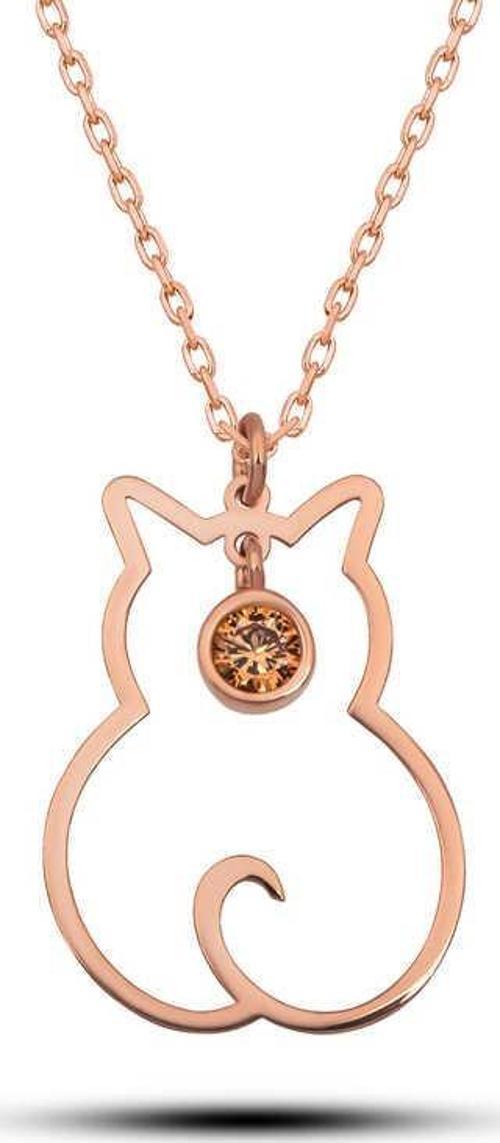 925 Ayar Gümüş Kasım Ayı Doğum Taşı Kedi Kadın Gümüş Kolye