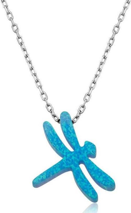 925 Ayar Gümüş Mavi Opal Taş Yusufçuk Kadın Gümüş Kolye