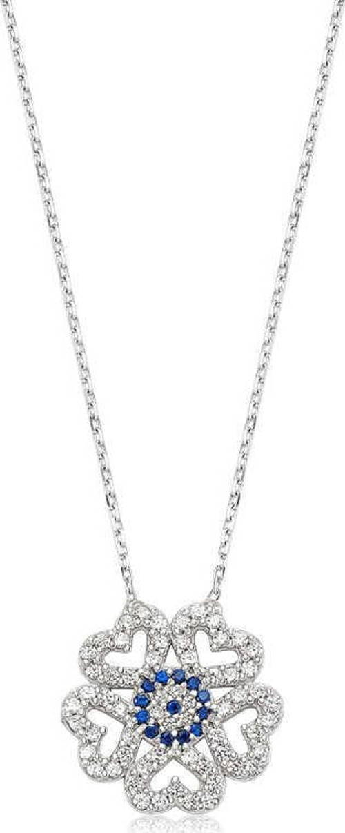 925 Ayar Gümüş Nazarlı Kalp Kadın Gümüş Kolye