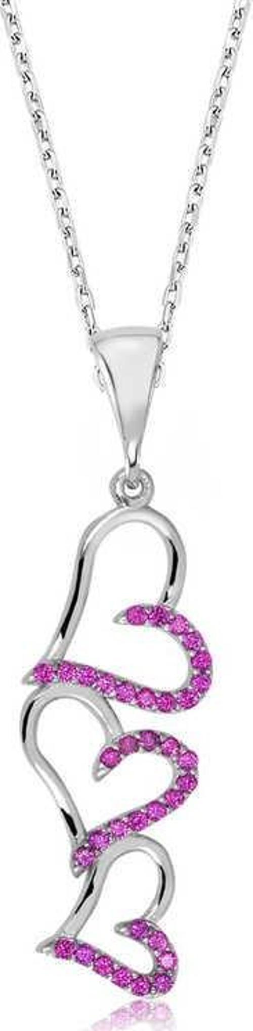 925 Ayar Gümüş Pembe Üç Kalpli Kadın Gümüş Kolye