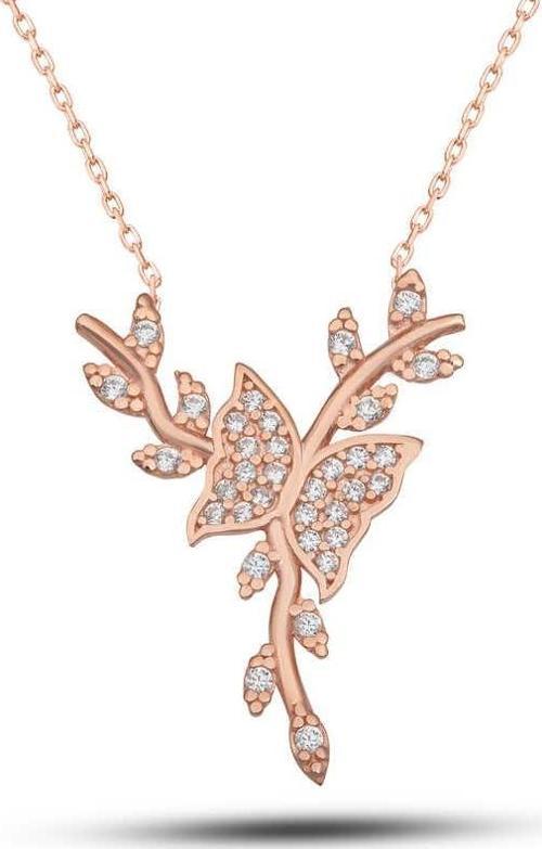 925 Ayar Gümüş Rose Daldaki Kelebek Kadın Kolye