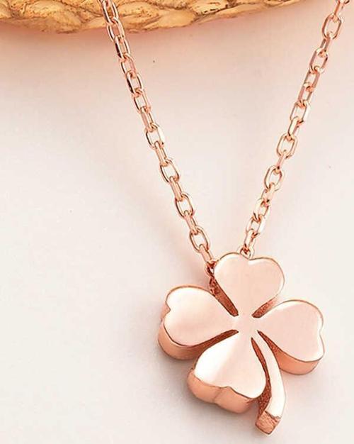 925 Ayar Gümüş Rose Dört Yapraklı Yonca Kadın Kolye