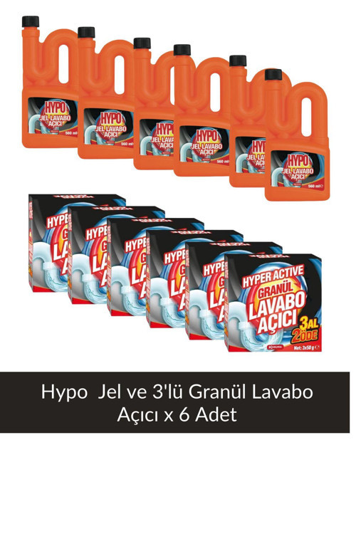 Granül Lavabo Açıcı 3*50 gr x 6 Adet + Hypo Lavabo Açıcı Jel 560 ml x 6 Adet