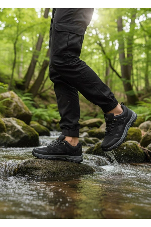 Erkek Siyah Gümüş Trekking Kısa Bot Outdoor Ortopedik Ayakkabı 405