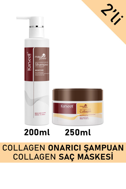 Set Maca Özü Onarıcı Repair Kolajen Saç Maskesi 250 Ml + Maca Özü Nemlendirici Şampuan 200 Ml Karsel